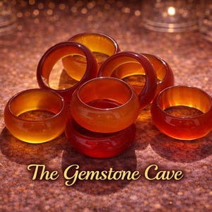 Handgemaakte gepolijste agaatring • Natuursteenband • Warme amberagaatsieraden • Boho-kristalcadeau