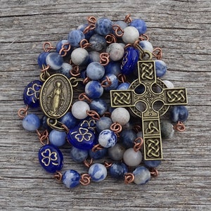 Keltische rozenkranskralen, Ierse katholieke rozenkrans, Keltisch kruis, sodalietrozenkrans, Ierse rozenkrans, edelsteenrozenkrans, gebedskralen, maagd Maria, klaverkralen