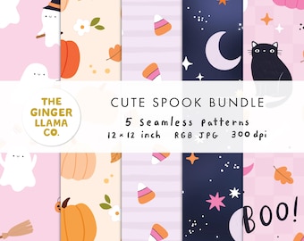Cute Halloween Seamless Pattern Bundle, Digital Patterns For Commercial Use, Spooky Season Repeat Pattern, Girly Halloween JPG Bundle