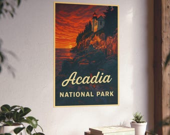 Acadia National Park Vintage Matte Poster 20&quot;x30&quot; - Vintage Travel Art, Home Decor, Wall Art, Gift for Nature Lovers
