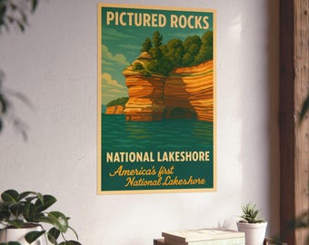 Pictured Rocks Vintage Matte Poster 20&quot;x30&quot; - Vintage Michigan Travel Art, Home Decor, Wall Art, Gift for Nature Lovers