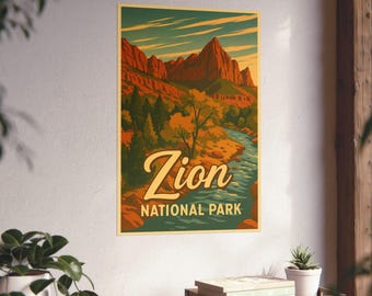 Zion National Park Vintage Matte Poster 20&quot;x30&quot; - Vintage Travel Art, Home Decor, Wall Art, Gift for Nature Lovers