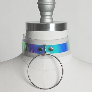 Holographic O-Ring Choker: Iridescent PVC Collar, Festival Fashion
