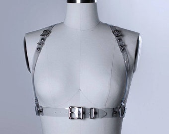 MULTIPASS HARNESS - Skinny Gothic Harness Belt - Clear PVC Vinyl - Collar Choker - Minimal Style - Nugoth - Alternative Fashion Basics