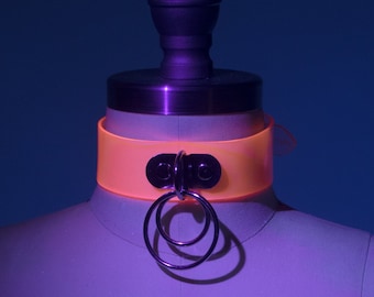 UV Neon Pink Choker: PVC Vinyl O-Ring Collar, Blacklight Reactive