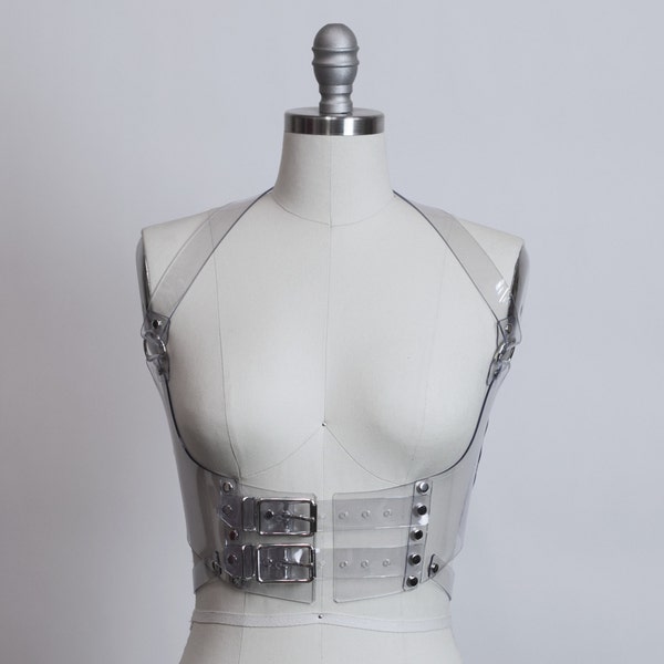 ROGUE VEST HARNESS - Clear Pvc Harness - Leather - Translucent Vinyl Top - Plastic Fashion