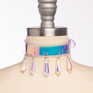 Centaurus Choker Collar - AB Crystal Clear PVC Chandelier Point Necklace - Holographic Vinyl - Pastelgoth Festival Fashion