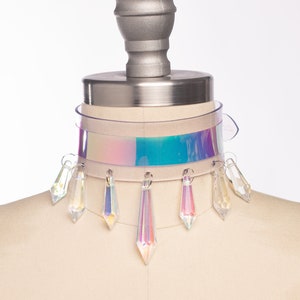 Andromeda Choker Collar - AB Crystal Clear PVC Chandelier Point Necklace - Holographic Vinyl - Pastelgoth Festival Fashion