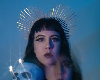 Heart Shaped Halo Crown: Spiked Vampire Headpiece, Gold Iconography, Zip ties