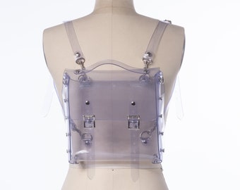 Genomskinlig PVC Mini Harness Ryggsäck: Genomskinlig Festivalseleväska, Transparent Konsertväska, Gotisk Mode