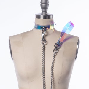 Holographic Chain Leash and Collar Set - Iridescent PVC Lead, Gothic Choker, Pastelgoth Collar, Kawaii Fashion, Pastel Aesthetic, Rainbow