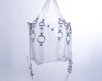Clear PVC Harness Bag: Gothic Transparent Festival Crossbody Purse, see-through for concerts