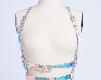 Holographic chain rave belt ring gothic festival iridescent metallic harness new Iridescent Hoop Chain Belt Rave clothes,rave outfits,edc  main image 2