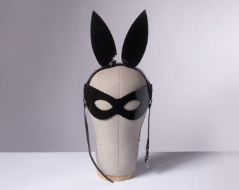 PVC Bunny Ears Mask: Gothic Masquerade Harness Headpiece