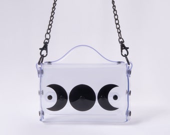 Bolso de PVC transparente Triple Moon: bandolera gótica de bruja con cadena