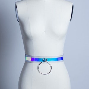 HOLOGRAPHIC O BELT - o-ring belt - Iridescent Vinyl - Clear Pvc - Large O Ring - Waist Belt - Pastelgoth - Festival Fashion - Rainbow Magic