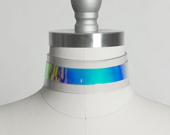 HOLOGRAPHIC CHOKER COLLAR - Iridescent Vinyl - Clear Pvc - Minimal - Pastelgoth