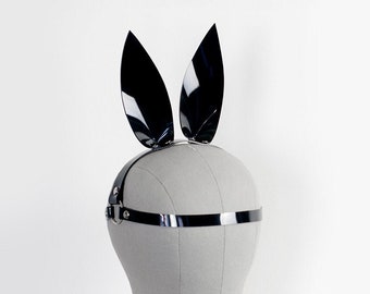 Gothic Bunny Ears Headpiece: PVC or Leather Harness, Costume Couture
