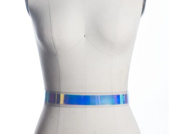 HOLOGRAPHIC BELT - Iridescent Vinyl - Clear Pvc - Waist Belt - Pastelgoth - Seapunk - Hologram Holo - Festival Fashion - Rainbow