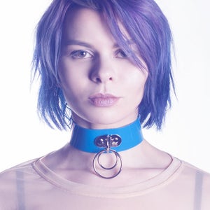 SO BLUE CHOKER - Pvc Vinyl Collar - Double O-Ring - Opaque Bright Blue - Wide Buckle Collar - Oversized Statement Necklace - Bright Colorful
