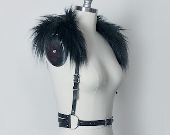 Arnés Sentinel - Cinturón de arnés postapocalíptico, cuello de piel sintética, PVC o cuero, estilo gótico espectral, deathrock, nugoth, páramo, gótico
