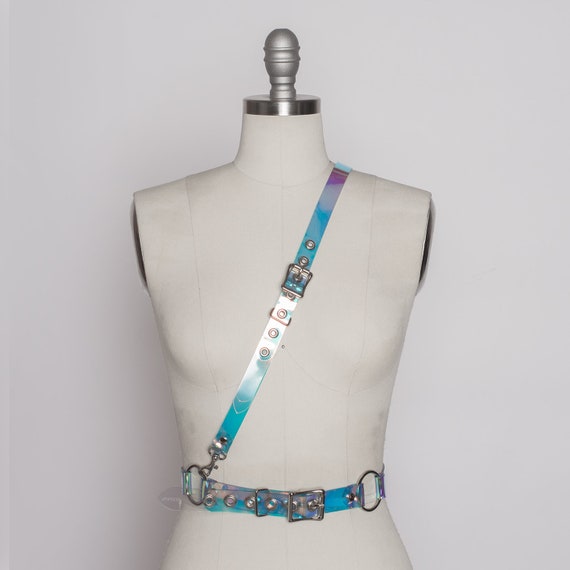 Roma Iridescent hologram waist cincher small Apatico - Double Buckle Iridescent Pvc Harness - Riot Redux main image 3