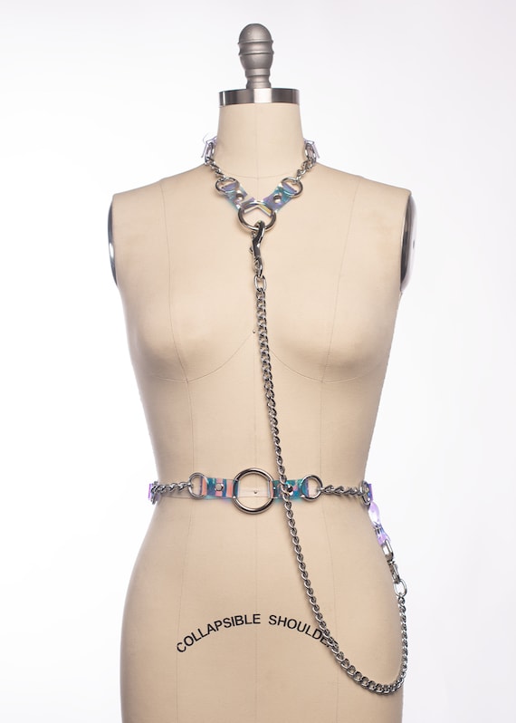 Iridescent Chain Harness Set: Holographic PVC Draped Body  display picture 2