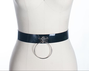 Cinturón con junta tórica, vinilo negro, PVC transparente, cuero, junta tórica grande, estilo gótico, minimalista, unisex, industrial.