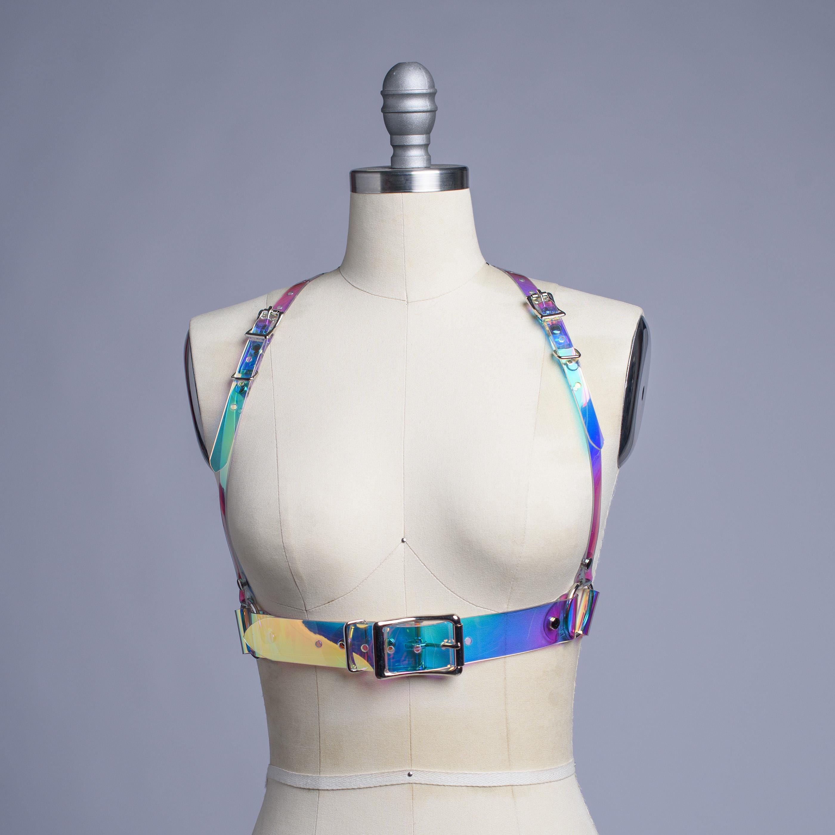 HOLOGRAPHIC HARNESS BELT - Iridescent Pvc Vinyl - Underbust 