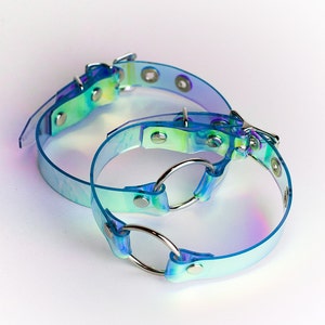 O My Collar - Holographic Iridescent Choker Collar, Clear Pvc Vinyl, O Ring, Unisex, Festival Fashion, Rainbow