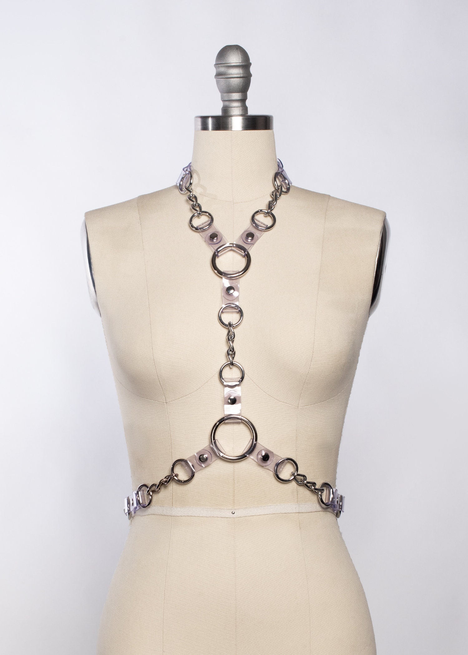 Industrial Chain Harness: Clear PVC, Metal Hardware, Gothic