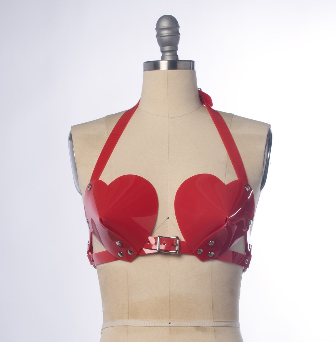 Heart Shaped Harness, Cone Bra, Pvc Halter Top, Retro Bullet Bra, Vegan  Leather, Gothic Rave, Pastelgoth Kawaii, Valentine's Day, Red Pink -   New