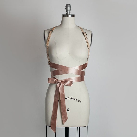 Studded Leather Contessa Harness: Romantic Gothic Satin Ribbon