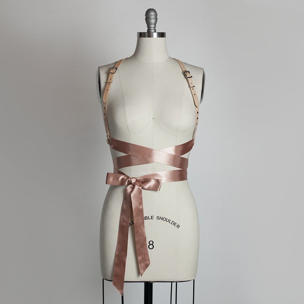 Studded Leather Contessa Harness: Romantic Gothic Satin Ribbon