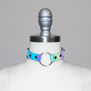 Reflective O-ring Choker - Holographic Iridescent, Collar Necklacer, Hologram Rainbow, Oilslick, Linked O Rings, Unisex, Festival Rave