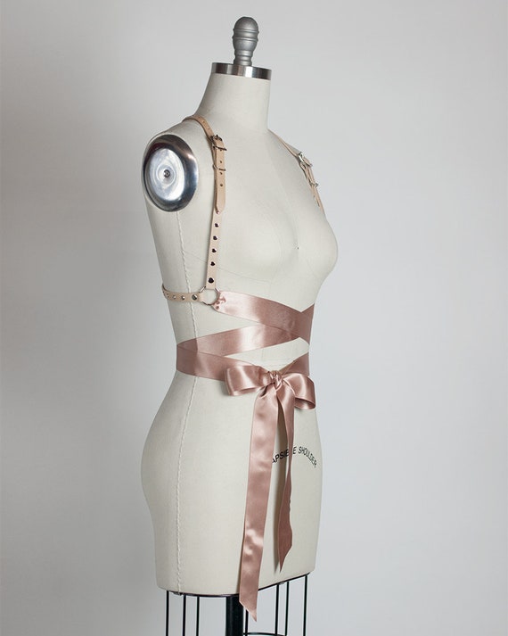 Studded Leather Contessa Harness: Romantic Gothic Satin Ribbon