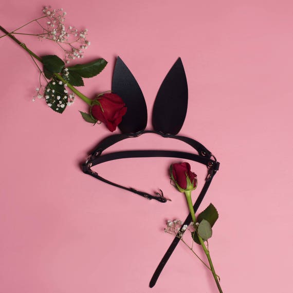 Gothic Bunny Ears Headpiece: PVC or Leather Harness, Costume  display picture 1