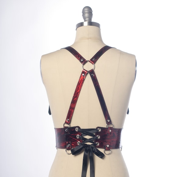 Red & Black Patent Leather Dragon Harness: Gothic Statement  display picture 3
