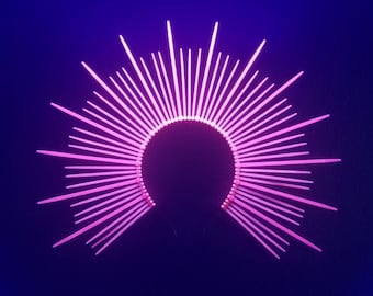 Neon Pink Zip Tie Halo Crown: UV Blacklight Rave Headpiece