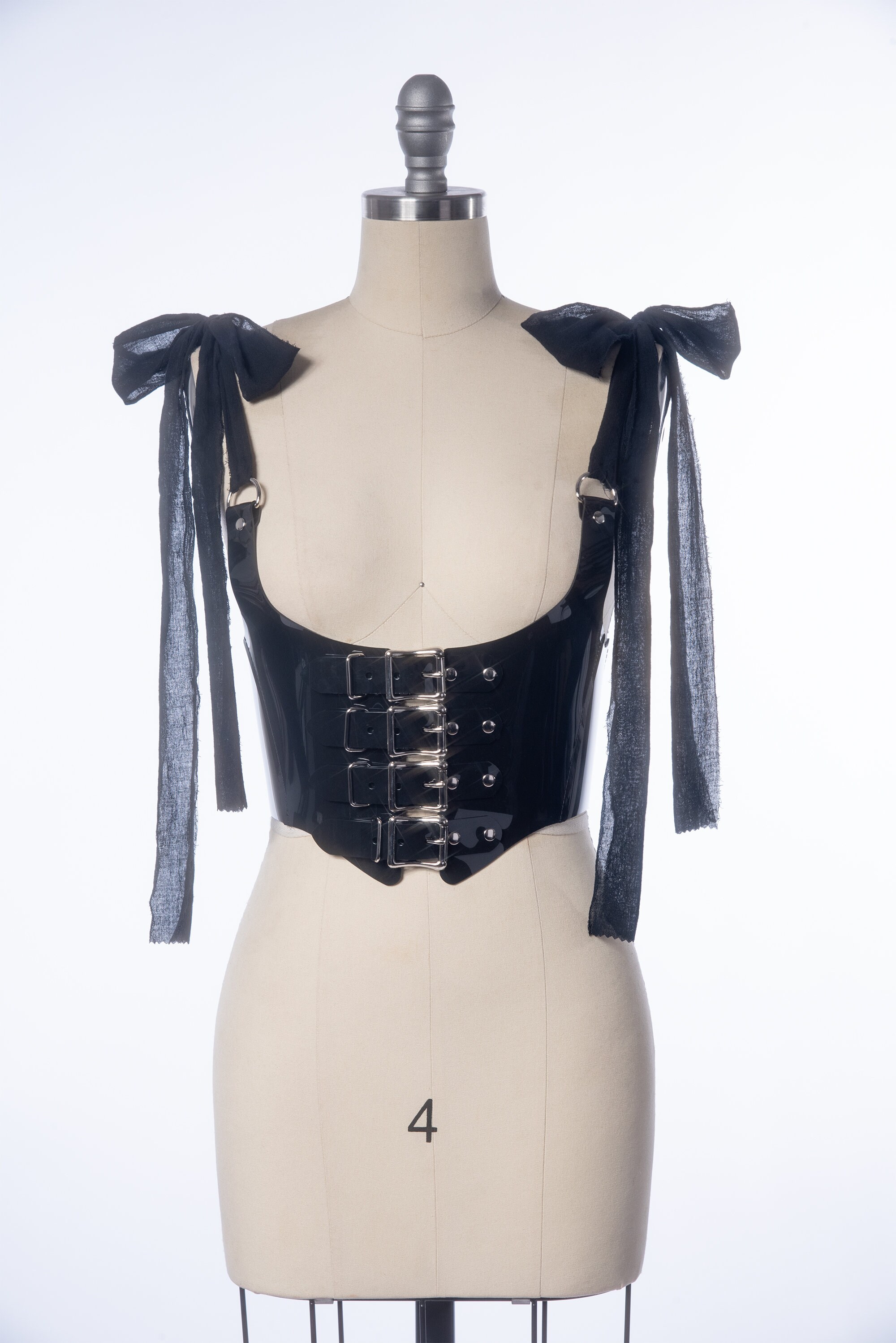 Antoinette Buckle Harness Bodice - Black Pvc Corset, 90s Goth