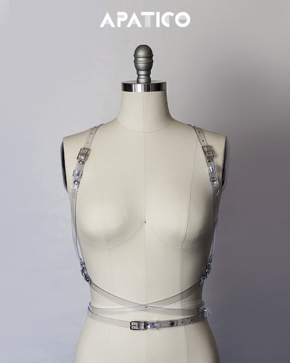 Clear Transparent Elastic Harness Statement Belt Apatico - Rita Pearl Satin Ribbon Belt - Harness - Gothic Bridal main image 3