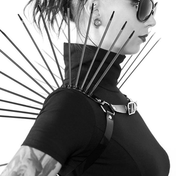 REPLICANT CHEST HARNESS - Black Pvc Harness - Spiked Cyberpunk Chest Harness - Plastic Fashion - Futuristic - Goth - Zip Ties