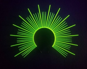 Neon Green Zip Tie Halo Crown: UV Blacklight Rave Headpiece