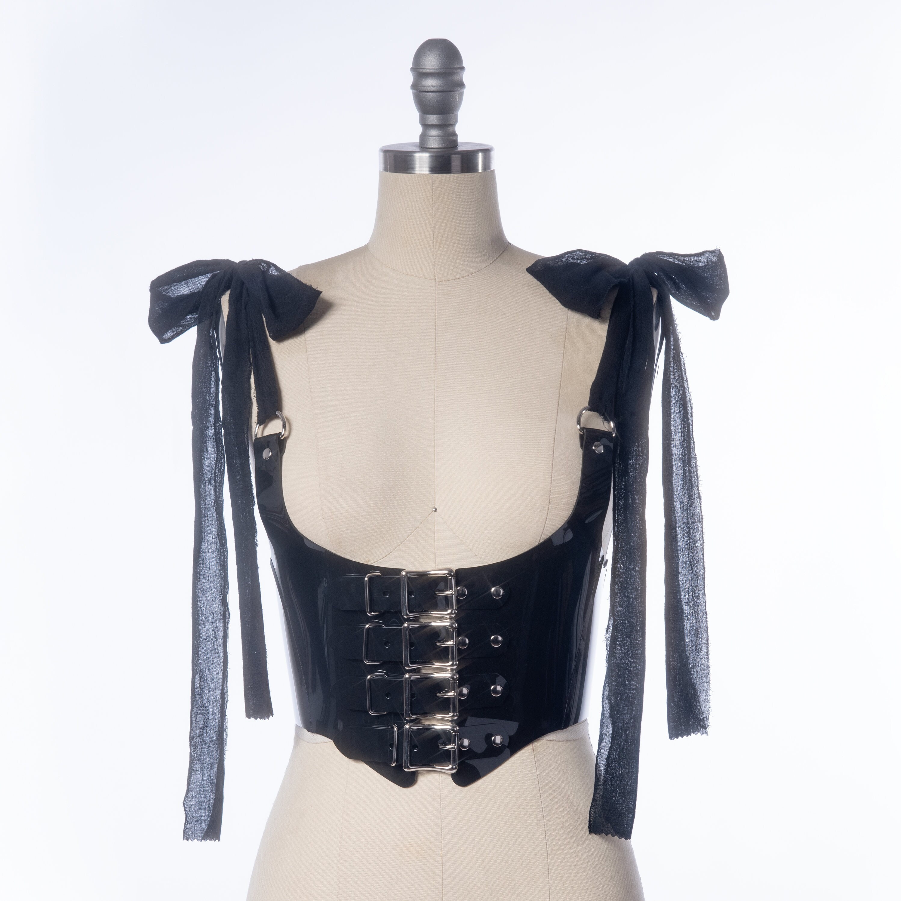 Antoinette Buckle Harness Bodice - Black Pvc Corset, 90s Goth