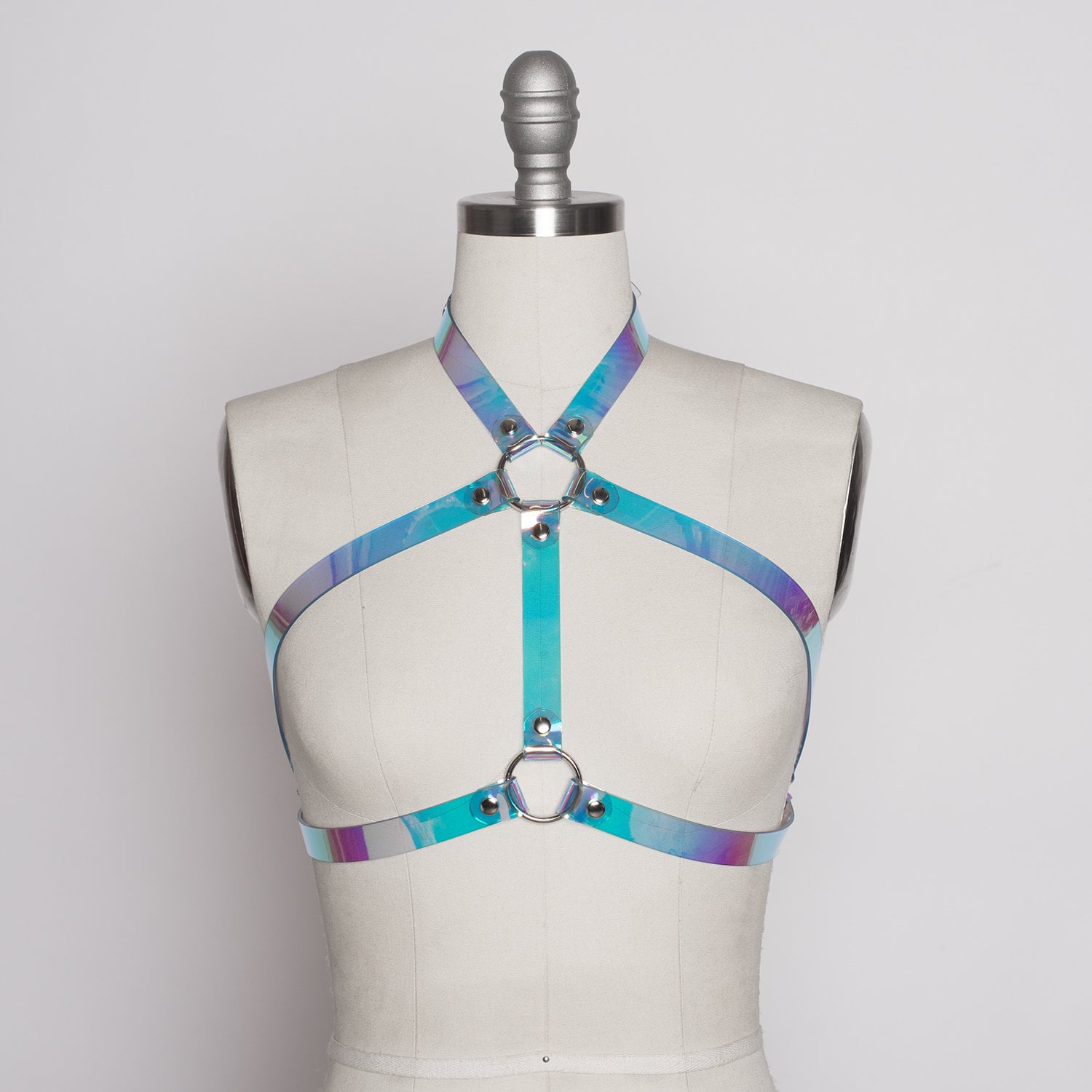 DUALITY HARNESS BRA - Holographic Iridescent Pvc Vinyl  display picture 1