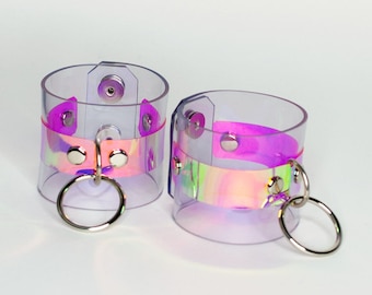 Holographic O Cuff Bracelet - Iridescent Vinyl, Clear Pvc, Minimal, Pastelgoth, Holo Aesthetic, Blue Pink Green, O Ring, Festival Fashion