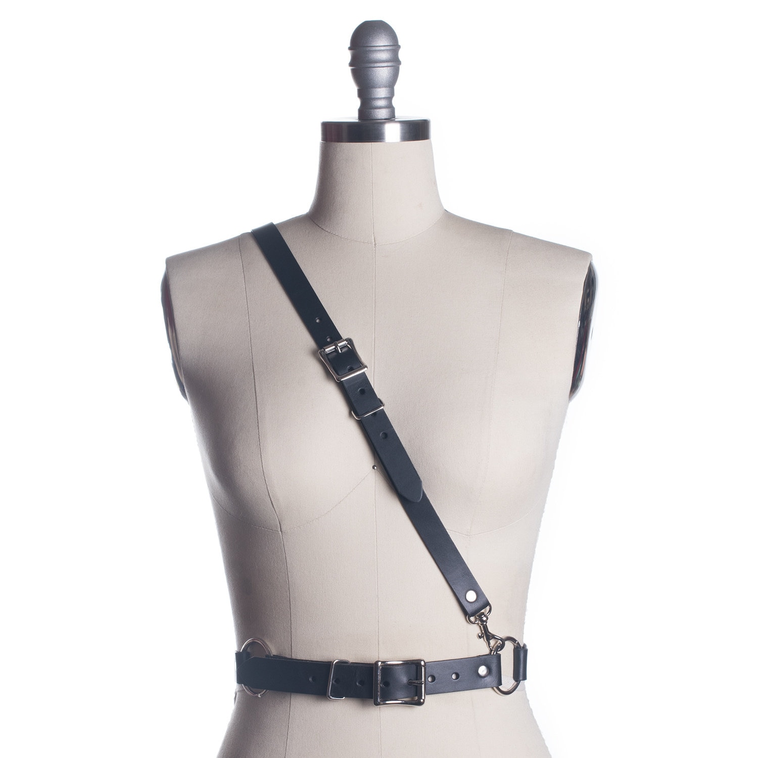Bandolier Harness - Asymmetrical Belt, Black Leather, Vegan