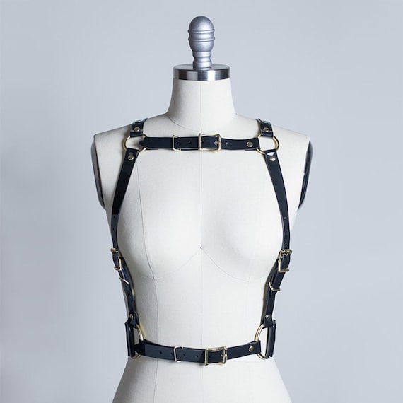 BRIGETTE HARNESS - Black PVC or Leather - Art Deco Gothic  display picture 1