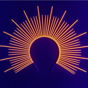 Neon Orange Zip Tie Halo Crown: UV Blacklight Rave Headpiece