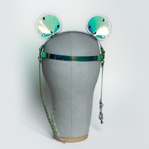 HOLOGRAPHIC BEAR EARS - Pvc Vinyl - Iridescent Green Pink Blue - Festival Fashion - Gothic Costume - Hologram Holo - Rainbow - Clubkids